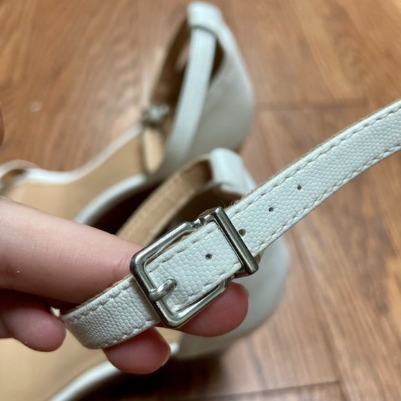 Express White and Tan High Wedges with Thin Toe and Ankle Straps - Picture 6 of 7